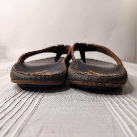 OluKai Leather Thong Flip Flop Sandals Men's Size 12 Brown - Picture 5 of 8